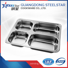 Rectangular disposable stainless steel 304 fast food serving tray plate with compartment
